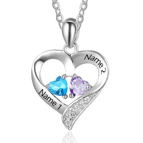 Personalized Name Necklace with Birthstone - Custom Jewelry for Women, Mother’s Day Gifts, Mom & Daughter Necklace, Engraved Heart Charm, Mother's Keepsake Gift, Perfect for Wife Her Valentines Gifts