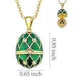 BSHY Faberge Easter Egg Necklace for Women Clover Locket Lucky Pendant Necklaces Chain 18+2 Inches (Clover, Green, Little 0.85x0.6inches)