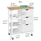 YITAHOME Small Solid Wood Top Kitchen Island Cart on Wheels with Storage, Rolling Portable Dining Room Serving Utility Carts Mobile Movable with 3 Drawers Cabinet, Oak & White