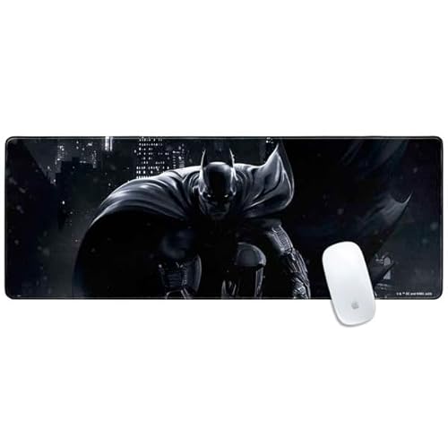 Skinit Large Gaming Mouse Pad - Officially Licensed Batman Smoke Design with Stitched Edges, Waterproof, Non-Slip Rubber Base, Desk Mat for Keyboard & Mouse, 31.5" x 11.8" inches