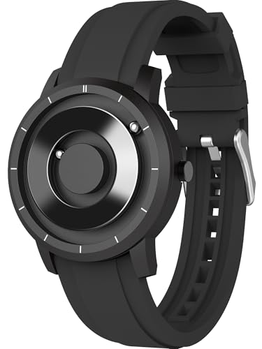 EUTOUR Magnetic Watches for Men 5ATM 40MM Specular Dial Quartz Magnet Watch with Ball Bearings and Silicone Watch Bands Ideas for Men Unique Men's Wrist Analog Watches Black