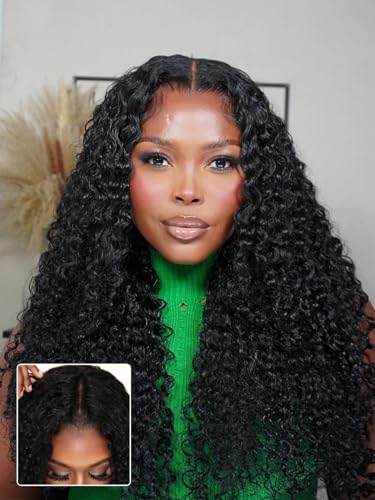 26 Inch Curly V Part Wig Human Hair Brazilian Virgin Human Hair Wigs for Black Women Upgrade U Part Wig Glueless Full Head Clip In Half Wig V Shape Wig No Leave Out 180% Density Natural Color
