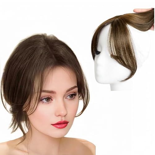 Anemone Natural Human Hair Bangs Side Fringe for Women Middle Part False Bangs Clip-in Extensions Invisible Hairpieces Human Hair Topper (Light Brown)