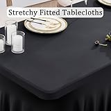 Htper 4 Pack Black Spandex Tablecloths for 6 Foot Rectangle Tables, Stretchy Fitted 6FT Black Table Skirt for Wedding Party, Wrinkle Free Table Cloth for Banquet Birthday Party Events