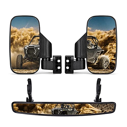 KEMIMOTO UTV Side Mirrors and Rear Center Mirror with 1.5" to 2" Roll Bar Cage Compatible with Polaris RZR 900, XP 1000/4, Pro XP/4, Turbo/4, Commander Maverick X3 Viking RhinoTeryx