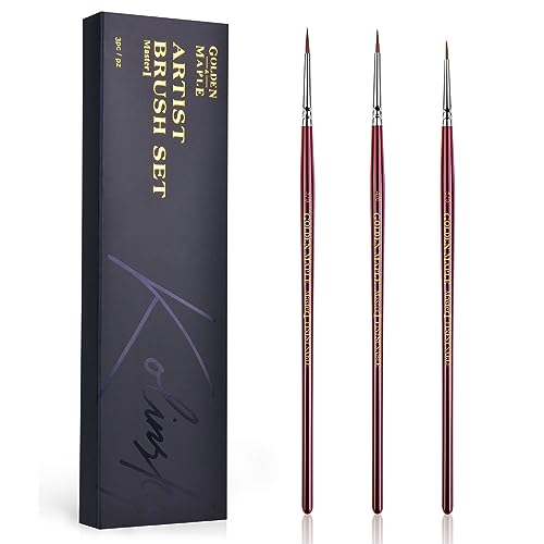 Kolinsky Sable Miniature Paint Brushes - Golden Maple Professional Ultra Fine Point Brush for Miniature, Model Painting & Watercolor Details - Size 3/0 4/0 5/0