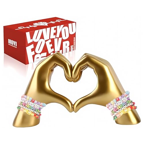 MOYI Gold Decor Living Room Accent Home Decor, Heart Hands Sculpture Love Statue Desk Office Shelf Decoration for Bedroom Bookshelf Coffe Table Aesthetics Decorations, Gifts for Women Mom Girlfriend