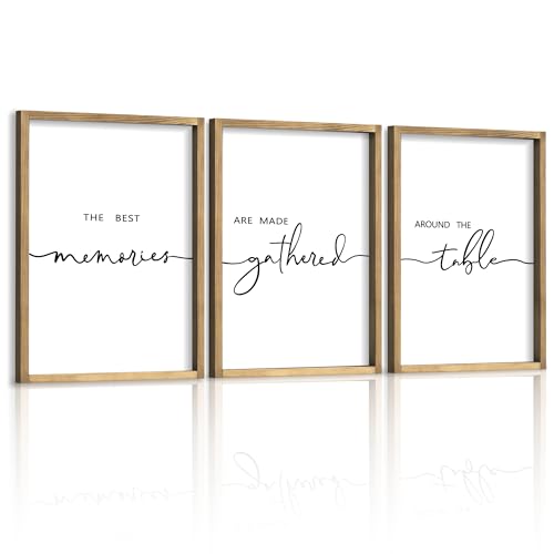 Houmury Set of 3 Framed Wall Art Memories Around the Table Farmhouse Wall Decor 11”x14” Kitchen Wall Decor for Dining Room Decor Wood Signs (Brown, 11 * 14")
