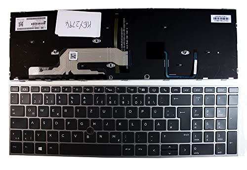 Power4Laptops German Layout with Pointer Grey Frame Backlit Black Replacement Laptop Keyboard Compatible with HP Zbook 15 G5