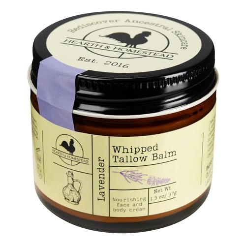 Hearth and Homestead: Handmade Whipped Tallow Balm, Organic, Moisturizer, Body Butter with Infused Olive Oil, for Eczema, Rosacea, Baby (Lavender)