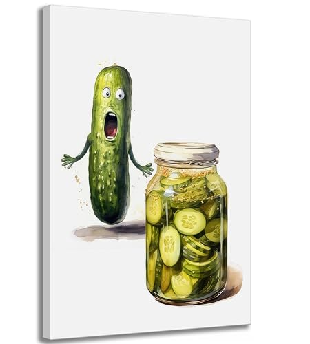 Modern Aesthetic Funny Pickle Canvas Wall Art Whimsical Fun Cucumber Watercolor Painting Picture Eclectic Wall Decor Poster Print Artwork for Kitchen Office Bedroom Home Decoration