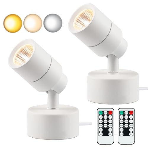 MIOBLUE 2 Pack LED Spot Lights Indoor Uplighting with Timer, 3W Up Indoor Plant Spotlight, Dimmable Uplights Accent Lighting with 3CCT, Floor Spotlight Lamp with 5.9FT Plug Cord - White