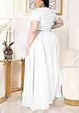 Womens Plus Size Two Piece Dress Outfits Sexy Short Sleeve Tie Up Wrap Empire Crop Top Beach Skirts Set-White