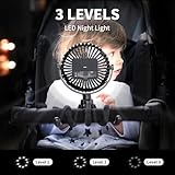 AMACOOL Battery Operated Stroller Fan Flexible Tripod Clip On Fan with 3 Speeds and Rotatable Handheld Personal Fan for Car Seat Crib Bike Treadmill (Black)