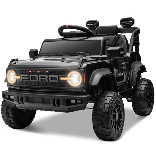 ENYOPRO 12V Licensed Ford Bronco Raptor Ride On Truck Car for Kids, Electric Play Car Ride-On Toy w/Parent Remote Control, 4-Wheel Suspension, Bluetooth Music, LED Lights, Ideal Kids Car Gift (Black)