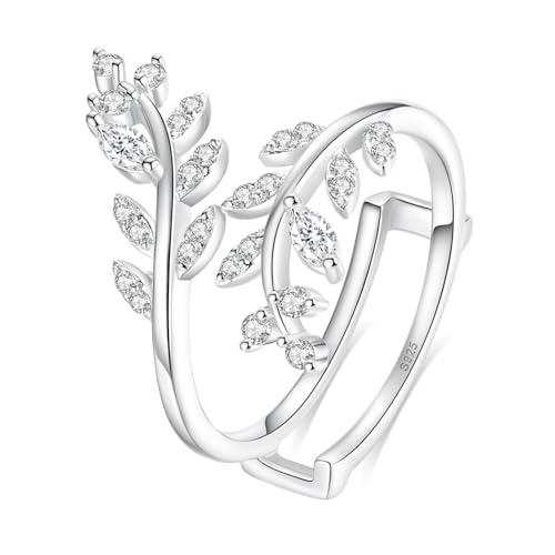 Csipewie Olive Branch Adjustable Ring Enhancer for Women, Marquise Cut Moissanite Open Leaves Ring 925 Sterling Silver 18K White Gold Plated Ivy Vine Leaf Stackable Ring Women Jewelry Size 8.5-11