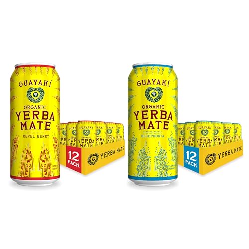 Guayakí Organic Yerba Mate Clean Energy Drink Alternative Bundle, Revel Berry & Bluephoria Flavors, 15.5 Oz (Pack of 24), 150mg Natural Caffeine, Smooth Energy & Focus