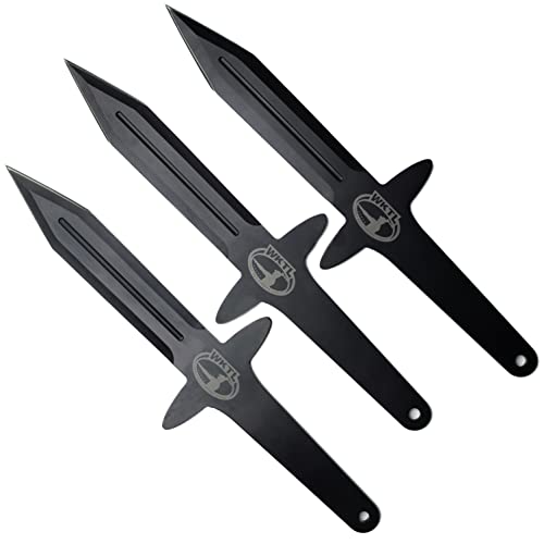 World Knife Throwing League Lancelot Professional Balanced Throwing Knife Set with Three Knives, Black Finished Blade, Full Tang, Stainless Steel, with Premium Nylon Sheath, 15 Inch Length