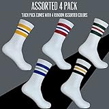 SuNi Apparel Striped Crew Socks - Retro Mens Striped Socks - Stripe Cotton Gym Socks for Men - 4 Pairs Pack Size 10-13