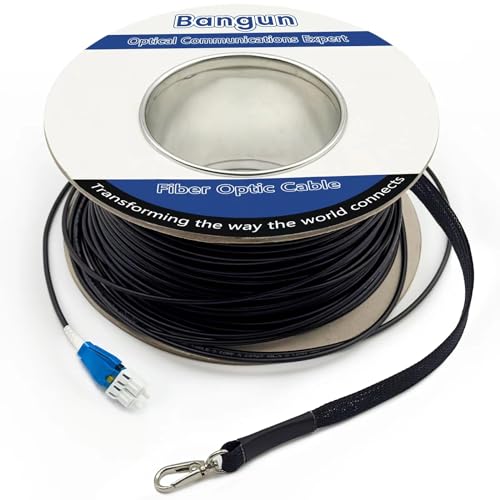 300ft Uniboot LC to LC Outdoor Armored Fiber Patch Cable with Pulling Eye, Low Friction Single Mode Duplex Fiber Optic Cable Jumper Optical Patch Cord, 9/125um, (OS1/OS2 Compatible), LSZH Black