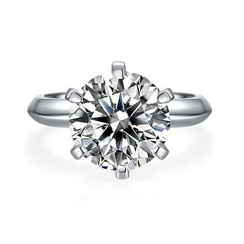 TwoBirch 5 Carat Moissanite Solitaire Engagement Ring in Platinum Plated Silver (Certified, 11 MM) SIZE 8
