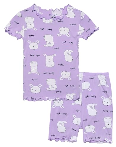 VAENAIT BABY Infant Kids Toddler Junior Sleepwear Pajamas Pjs 2pcs Set Short Shirring Purple Rabbit L