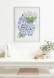 Kate and Laurel Sylvie Beaded Chinoiserie Jars with White Tulips Vintage Framed Canvas Wall Art by Patricia Shaw, 18x24 White, Decorative Floral Art for Wall