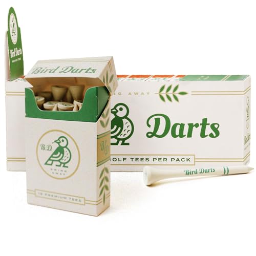 Bird Darts Premium Bamboo Wood Golf Tees, 18/72/180 Units (Packs of 18), 2 ¾ Golf Tees in Cigarette-Style Packaging, Durable, Biodegradable, Golf Tees Wood for Stylish Golfers (180 Units (Pack of 10))