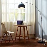 Teamson Home Arquer 66.93" Arc Floor Lamp for Living Rooms, Home Offices, Dining Rooms, Bedrooms with Faux Black Marble Base and Black Bell Shade