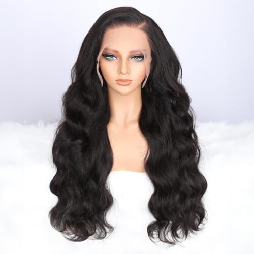 Pizazz 13x4 HD Transparent Lace Front Wigs Human Hair Pre Plucked with Baby Hair 180 Density brazilian Body Wave Human Hair Wigs for Black Women 9A Glueless Lace Frontal Wigs Natural Color(24 Inch)