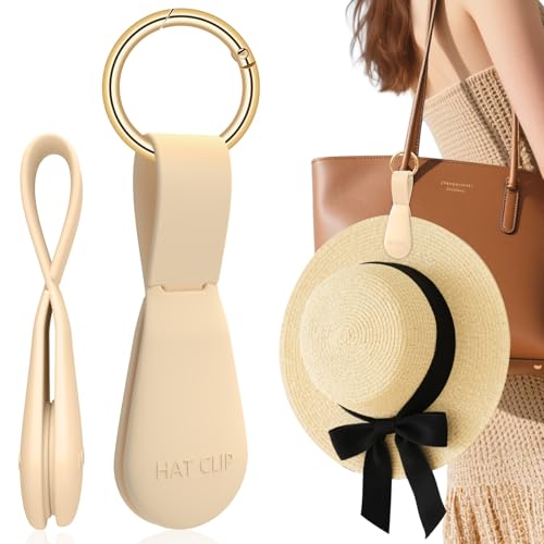 Fikoksol Magnetic Hat Clip for Travel on Bag, Light Khaki Silicone Hat Clip Magnet Hat Holder Hat Hook for Bag Tote Luggage, Beach Straw Hat Carry Clip, Vacation Traveling Essentials Accessory