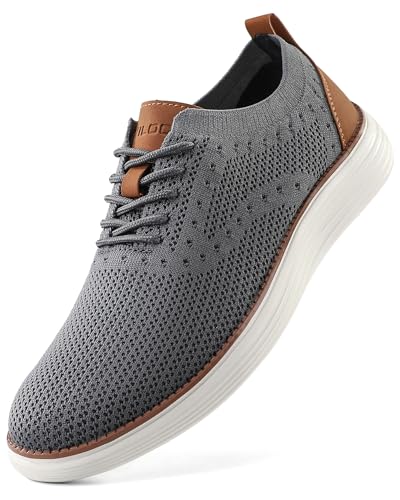 VILOCY Men's Casual Dress Sneakers Oxfords Business Mesh Breathable Walking Shoes Tennis Comfortable Fashion Office EU44 Grey