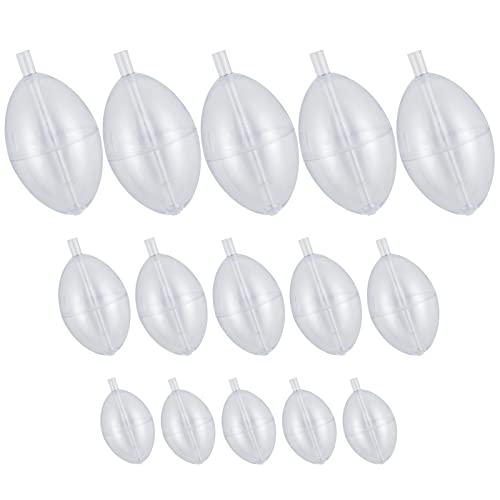 Alwonder Slip Bobbers Set for Fishing, 15PCS Fishing Slip Cast Spin Floats, 3 Sizes Clear Plastic Bobbers Kit, Oval Bubble Float Bobber Tackle
