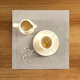 Solino Home Linen Square Placemats 14 x 14 Inch - 100% Pure Linen Natural Cloth Placemats Set of 4 - Fete, Washable Fabric Place Mats