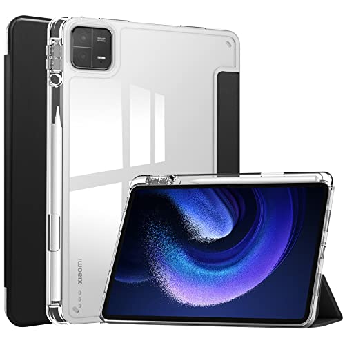 Gylint Case with Pen Holder for Xiaomi Mi Pad 6 / 6 Pro, Transparent Hard Shell Trifold Smart Cover, Slim Protective Case - Black