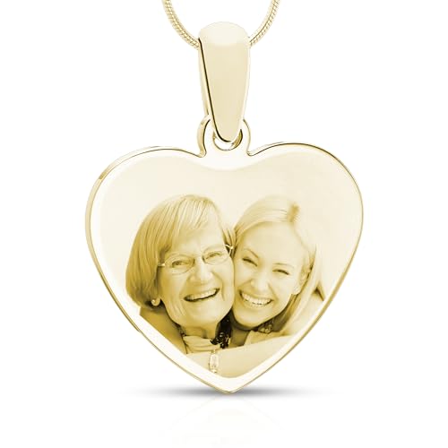 JEWELRYKEEPSAKES.COM Personalized Picture Engraved Heart Pendant with 20" Chain (Gold)