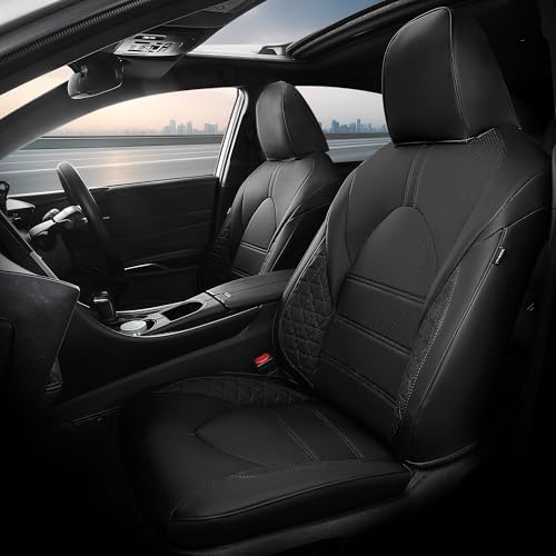 FREESOO 1:1 Costom Fit Seat Covers for Toyota Camry Hybrid LE - Hybrid SE - Hybrid SE Nightshade 2018 2019 2020 2021 2022 2023 2024,Waterproof Leather Car Seats Cover Full Set for Camry(Black)