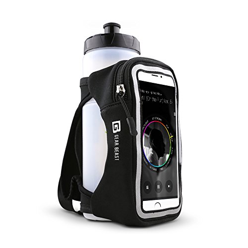 Gear Beast Running Water Bottle - 23 oz Reusable, Portable Water Bottle for Running, Walking, Hiking, Gym and Travel w/Zippered Phone Holder