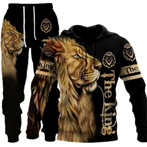 prigridche Mens Lion 3D Printed Hoodie Pants Suit Male Autumn and Winter Casual Sweatshirt Pullover Men Tracksuit Set