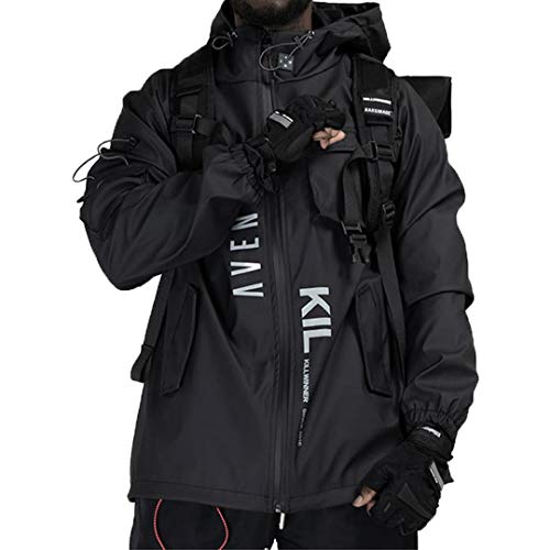 Aelfric Eden Mens Techwear Windbreaker Cargo Jackets Cyperpunk Japanese Harajuku Coat with Multi Pockets