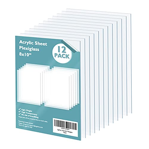 Egofine Plexiglass Sheets Acrylic Sheets 12 Pack of 8x10’’ 0.04 Thick Clear Plastic Cast Transparent Plexi Glass for Crafting Projects, Replacement Picture Frame Glass, DIY Display, Easy to Cut
