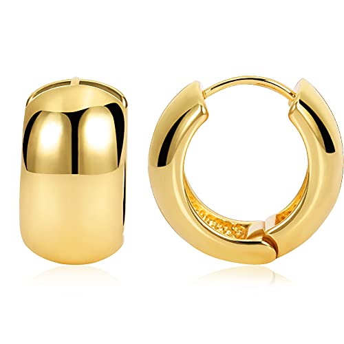 FAMARINE Chunky Gold Hoop Earrings for Women, 0.8 in Hoops Huggie Earrings for Men, 14K Gold Plated