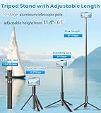 TONEOF 67" Cell Phone Selfie Stick Tripod,Smartphone Tripod Stand All-in-1 with Integrated Wireless Remote,Portable,Lightweight,Extendable Phone Tripod for iPhone/Android(Black)