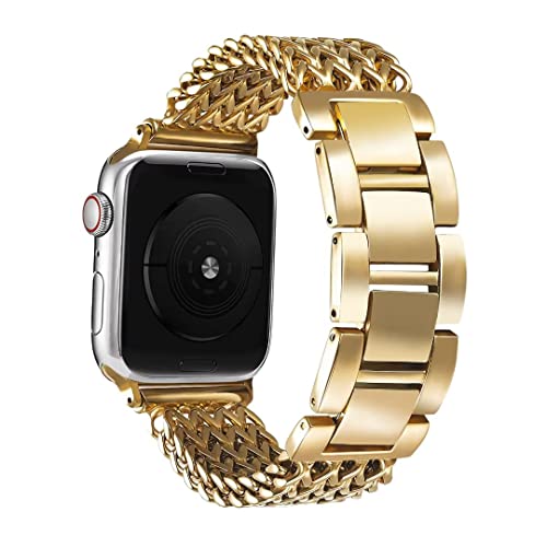 HANDODO Stainless Steel Band for Apple Watch Series 10 9 8 7 6 5 4 3 2 1 SE SE2 Ultra Ultra2, Luxury Wristband Bracelet Fashion Metal Replacement Strap for iWatch 42mm 44mm 45mm 46mm 49mm, Gold