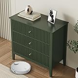 RoyalCraft 3 Drawer Dresser Set of 2, Fluted Chest of Drawers with Storage, Modern Painted 30 inch Tall Nightstand for Bedroom Living Room Entryway, Green