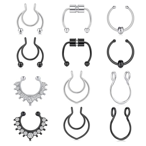 D.Bella Fake Nose Rings & Lobe Rings - Clip On & septum, No Piercing, Men & Women
