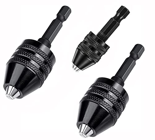 RZJZGZ 3 Pcs Keyless Drill Chuck Bit 1/4 Inch Hex Shank Keyless Drill Chuck Conversion Tool,0.3-6.5 mm&0.3-3.6 mm&0.8-8mm Quick Screwdriver Drill Adapter for Micro Drill Bit