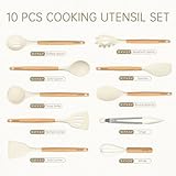 CAROTE Silicon Cooking Utensils Set for Kitchen,446°F Heat Resistant 10 pcs Non-Stick Cooking Set with Wooden Handle Spatula Turner Spoon Tongs Whisk