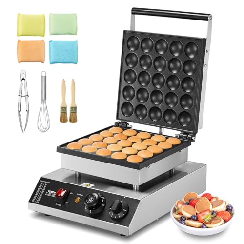 VEVOR Mini Dutch Pancake Maker, 25PCS 43mm Diameter Dorayaki Baker Machine, 1700W Commercial Electric Poffertjes Grill, Non-stick Stainless Steel, Temp & Time Control, for Home Kitchen Restaurant