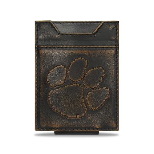 ZEP-PRO NCAA Clemson Tigers Burnished Leather Magnetic Front Pocket Wallet, Slim Stylish for Men